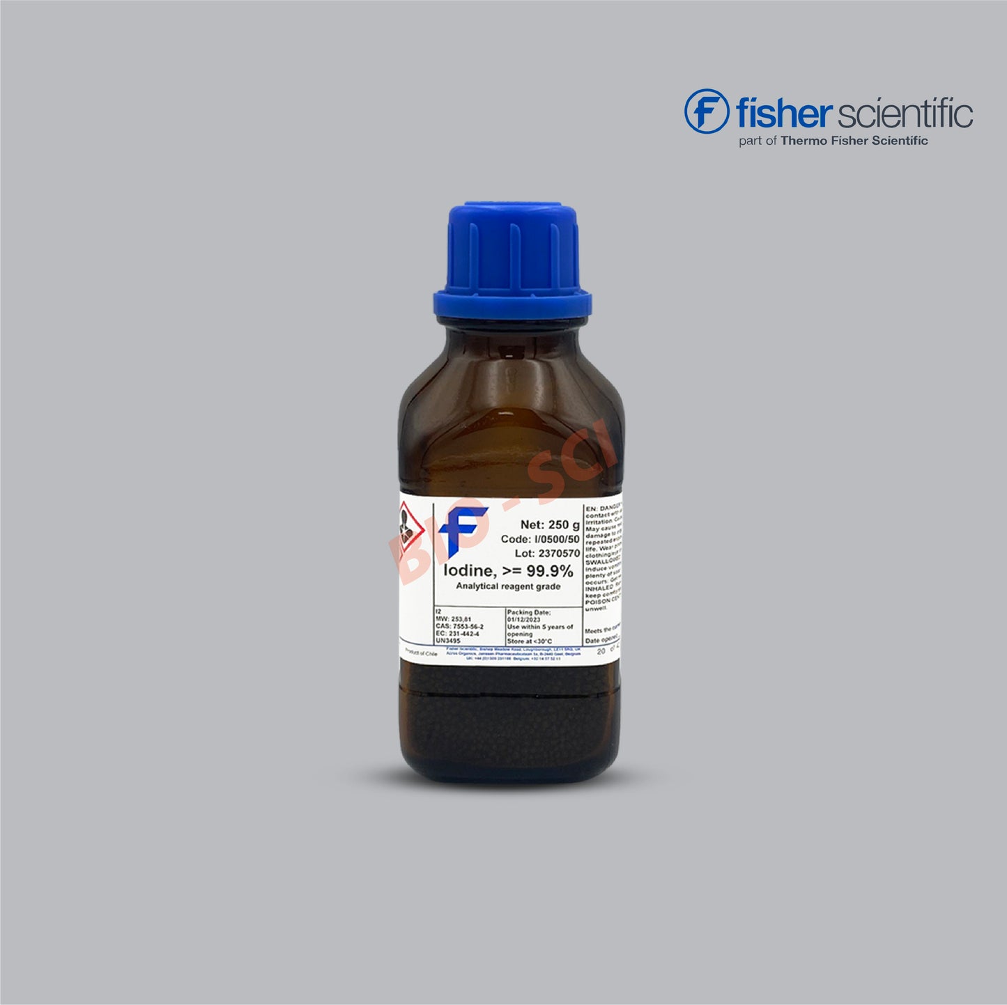 Iodine, >= 99.9% , Certified AR for Analysis (Analytical reagent grade)