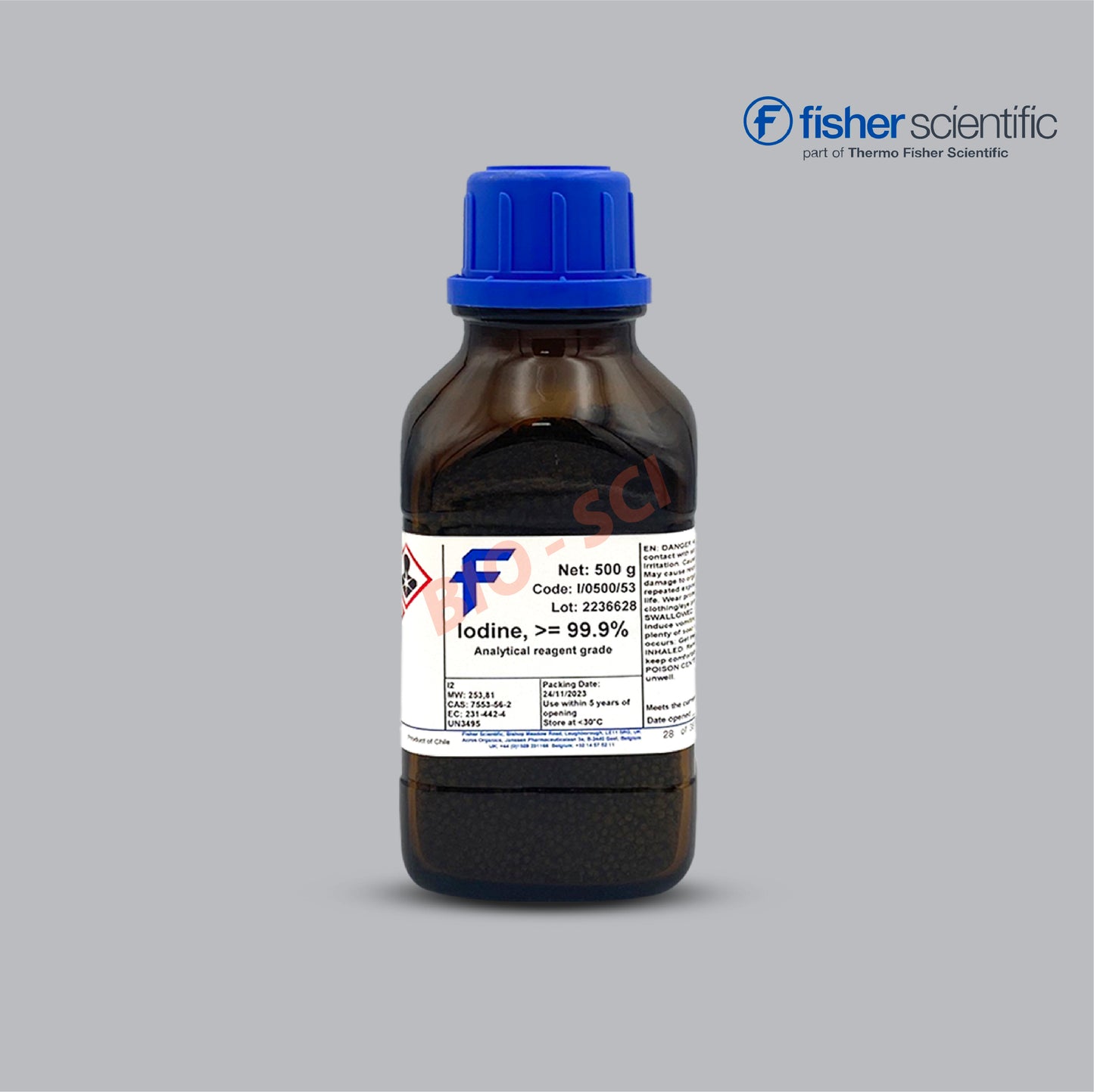 Iodine, >= 99.9% , Certified AR for Analysis (Analytical reagent grade)